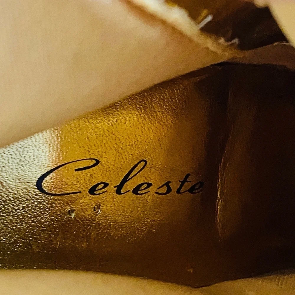 Celeste jewel embellished gold snakeskin stiletto bootie, Sz. 7